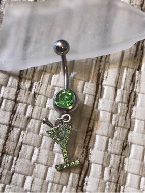 Green gem Martini Glass dangle belly button ring navel ring piercing 14 gauge